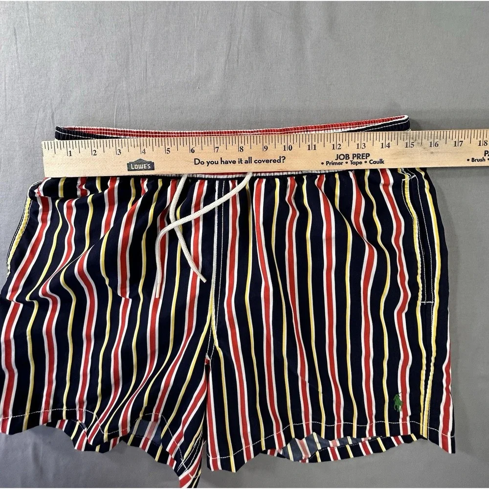 Polo Ralph Lauren Men's Medium‎ Striped Swim Shorts Green Polo Pony Beach Pool